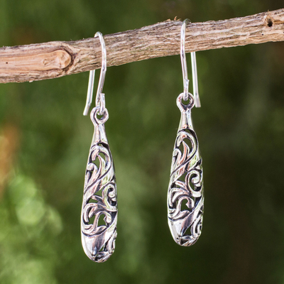 Sterling silver dangle earrings, 'Filigree Dew' - Thai Filigree Dangle Earrings in Polished Sterling Silver