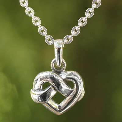 Heart Shaped Knot Sterling Silver Pendant Necklace - With Love | NOVICA