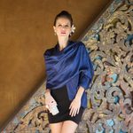 Silk shawl, 'Shimmering Indigo' - Deep Blue Handwoven Raw Silk Shawl from Thailand