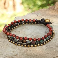 Beaded Macrame Bracelet with Jasper, Agate and Brass,'Natural Mix'
