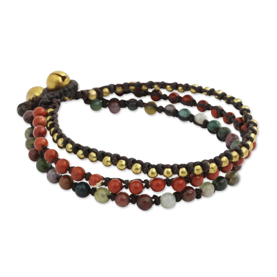 Jasper and agate beaded bracelet, 'Natural Mix' - Beaded Macrame Bracelet with Jasper, Agate and Brass