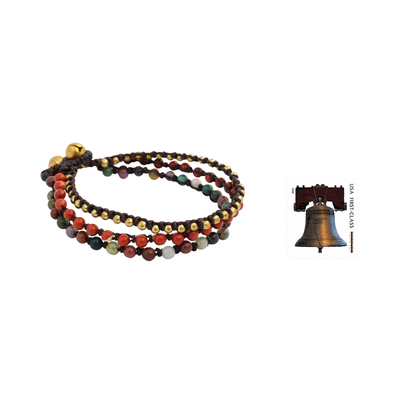 Jasper and agate beaded bracelet, 'Natural Mix' - Beaded Macrame Bracelet with Jasper, Agate and Brass