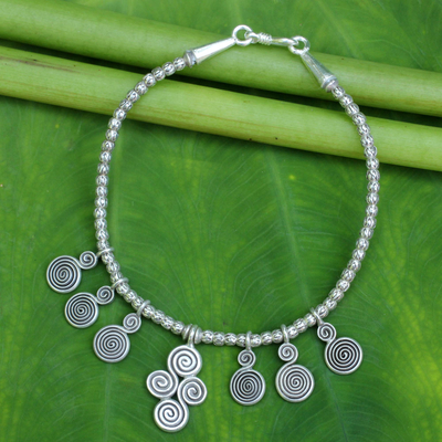 Silver charm bracelet, 'Karen Charm' - Handmade Thai Karen Hill Tribe Silver Charm Bracelet