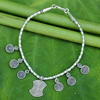 Silver charm bracelet, 'Karen Joy' - Handcrafted Thai Hill Tribe Silver 950 Charm Bracelet