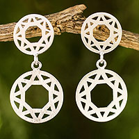 Sterling silver dangle earrings, 'Geometric' - Fair Trade Brushed Sterling Silver Geometric Earrings