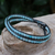 Quartz and leather wrap bracelet, 'Hill Tribe Ice in Black' - Thai Silver Leaf on Black Leather Bracelet with Blue Quartz (image 2b) thumbail