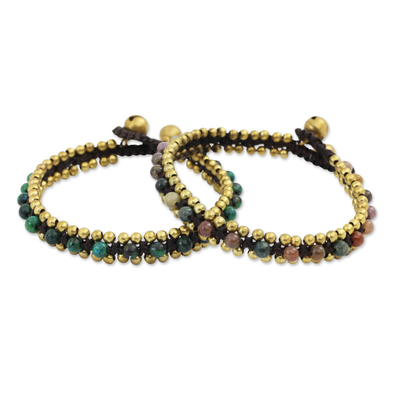 Fair Trade Beaded Bracelets with Serpentine and Agate (Pair)