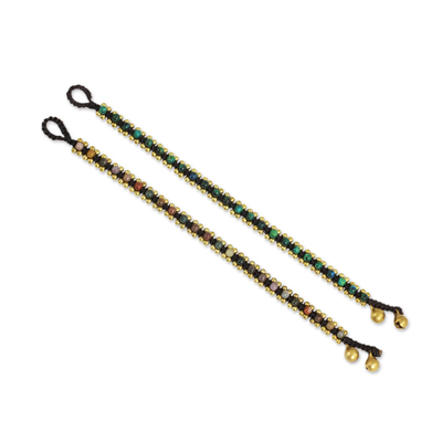Serpentinen- und Achatarmbänder, (Paar) - Fair-Trade-Perlenarmbänder mit Serpentin und Achat (Paar)