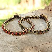 Unakite and jasper bracelets, Happy Times (pair)