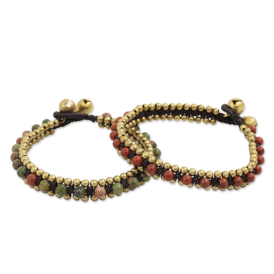 Armbänder aus Unakit und Jaspis, (Paar) - Perlenarmbänder aus fairem Handel mit Jaspis und Unakit (Paar)