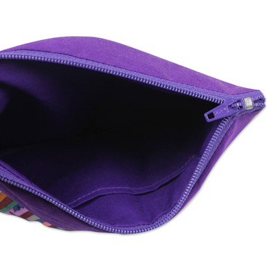 Cotton blend cosmetic bags, 'Exotic Lisu in Purple' (pair) - Purple and Multicolour Cosmetic Travel Bags (pair)
