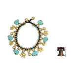 Beaded charm bracelet, 'Elephant World' - Elephant Charm Bracelet with Brass and Blue Calcite Beads