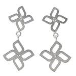 Sterling silver dangle earrings, 'Playful Pinwheel' - Brushed Silver Dangle Earrings with White Topaz Gemstones
