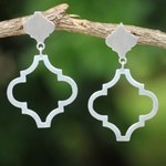Sterling silver dangle earrings, 'Classical Ogee' - Fair Trade Brushed Silver Post Earrings from Thailand