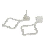 Sterling silver dangle earrings, 'Classical Ogee' - Fair Trade Brushed Silver Post Earrings from Thailand