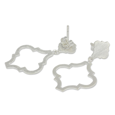 Sterling silver dangle earrings, 'Classical Ogee' - Fair Trade Brushed Silver Post Earrings from Thailand