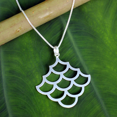 Sterling silver pendant necklace, 'Fish Scales' - Artisan Crafted Brushed Sterling Silver Pendant Necklace
