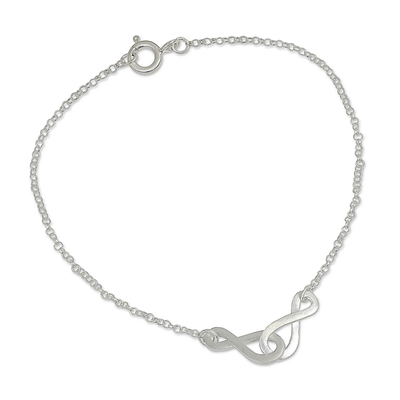 Sterling silver pendant bracelet, 'Into Infinity' - Linked Infinity Symbol Bracelet in Brushed Sterling Silver