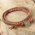 Rhodonite and leather wrap bracelet, 'Star of David' - Leather Wrap Bracelet with Rhodonite and Hill Tribe Silver thumbail
