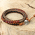 Pulsera envolvente de cuero de ónix y jaspe, 'Hill Tribe Sunrise - Jaspe de ónix y plata sobre pulsera artesanal de cuero