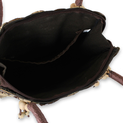 Handtasche aus Kokosnussschale - Einzigartige geschnitzte Handtasche aus Kokosnussschale mit Baumwollfutter