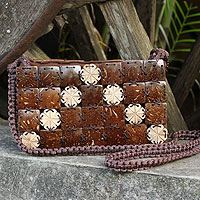 Coconut shell shoulder bag, 'Tropical Tiles'