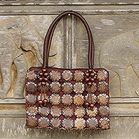 Coconut shell handbag, 'Sunflower' - Artisan Crafted Brown Coconut Shell Handbag from Thailand