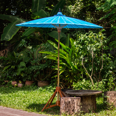 Sombrilla de jardín decorativa - Paraguas de jardín hechas a mano de algodón azul y bambú