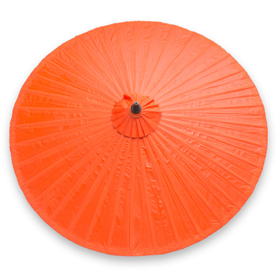Decorative garden umbrella, 'Happy Garden in Orange' - Artisan Crafted Decorative Orange Cotton Garden Umbrella