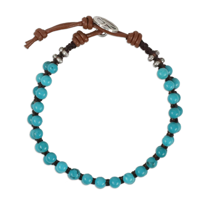Artisan Crafted Recon Turquoise and Leather Bracelet - Peaceful ...