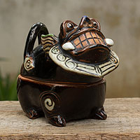 Ceramic box, 'Rajasi the Lion' - Thai Handcrafted Lion Theme Ceramic Box and Lid