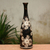 Ceramic vase, 'White Blossoms' - Handcrafted Dark Brown Ceramic Vase with White Flowers