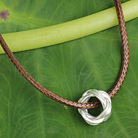 Men's sterling silver pendant necklace, 'Endless Knot' - Brushed Satin Sterling Silver Pendant Necklace for Men