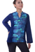 Cotton batik blouse, 'Ocean Blue Hibiscus' - Fair Trade Dark Blue Floral Batik Cotton Blouse