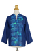 Blusa batik de algodón - Blusa de algodón batik floral azul oscuro de comercio justo