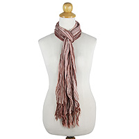Cotton batik scarf, 'Sandy Paths' - Handwoven Crinkled Cotton Striped Scarf from Thailand