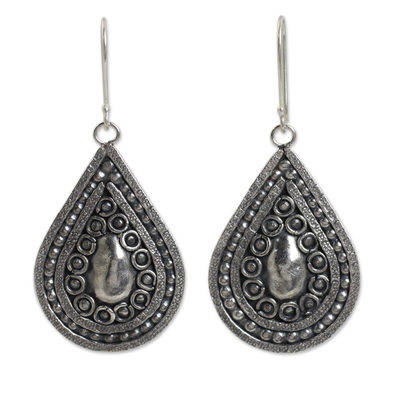 Silver dangle earrings, 'Thai Dew' - Silver 950 Thai Hill Tribe Style Dangle Earrings