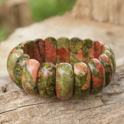 Unakite stretch bracelet, 'Simply Natural' - Natural Unakite Gemstone Stretch Bracelet from Thailand