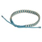 Silver beaded cord bracelet, 'Friendly Blue' - Light Blue Macrame Adjustable Bracelet with 950 Silver Beads