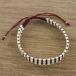 Silver beaded cord bracelet, 'Friendly Red' - Handmade Silver 950 Bead and Red Cord Bracelet