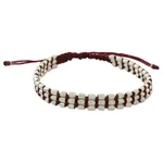 Silver beaded cord bracelet, 'Friendly Red' - Handmade Silver 950 Bead and Red Cord Bracelet