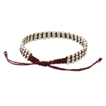 Silver beaded cord bracelet, 'Friendly Red' - Handmade Silver 950 Bead and Red Cord Bracelet