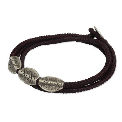 Fair Trade Thai Wrap Bracelet with Brown Cord and 950 Silver