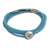 Silver beaded wrap bracelet, 'Chiang Mai Blue' - Light Blue Cord Wrap Bracelet with Silver 950 Pendants