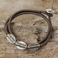 Silver beaded wrap bracelet, 'Chiang Mai Taupe'