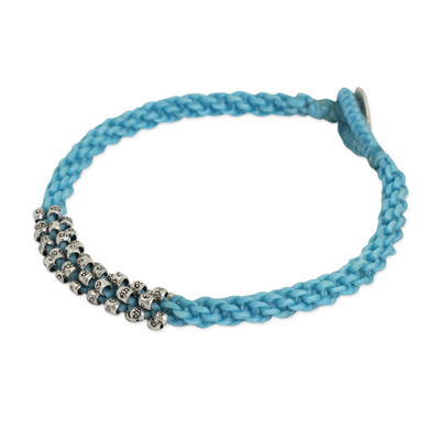 Handmade 950 Silver Beaded Light Blue Cord Bracelet