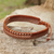 Silver beaded wristband bracelet, 'Amity in Copper and Tan' - Beaded Rust and Tan Cord Bracelet from Thai Artisan thumbail