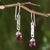 Garnet dangle earrings, 'Enchanted Love' - Hammered Sterling Silver and Garnet Dangle Earrings (image 2) thumbail