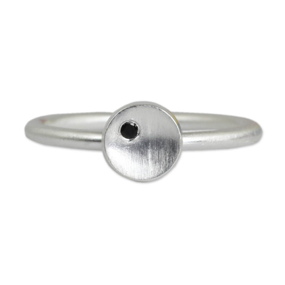 Onyx and sterling silver ring, 'The Circle' - Women's Artisan Crafted Onyx and 925 Silver Ring