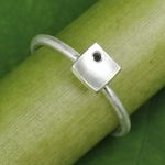 Onyx and sterling silver ring, 'The Square' - Women's Onyx and Brushed Silver Square Ring